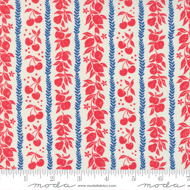 Julia Mixed Fruit Tart Stripes - Porcelain Cherry - Red/Blue - Moda Fabrics