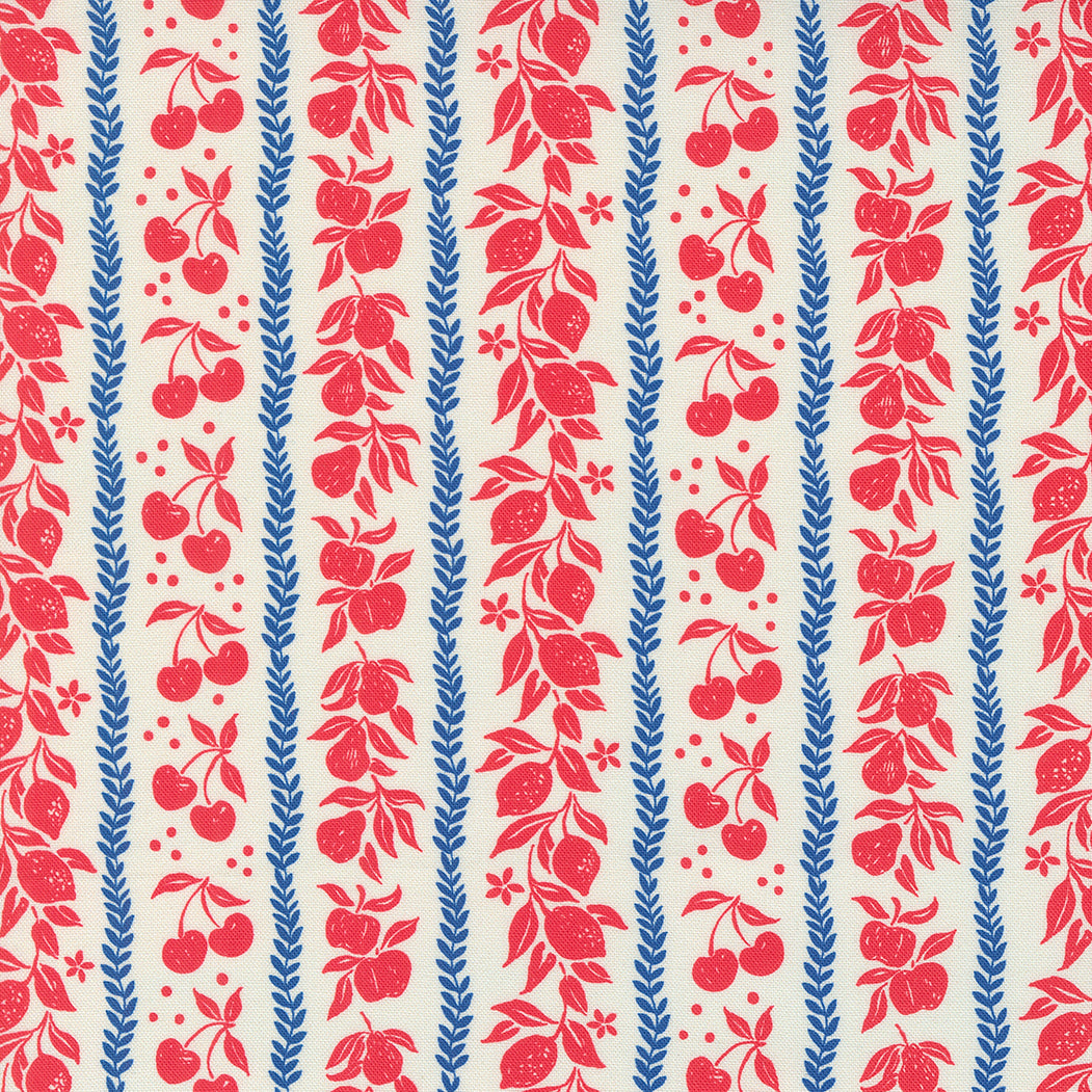 Julia Mixed Fruit Tart Stripes - Porcelain Cherry - Red/Blue - Moda Fabrics