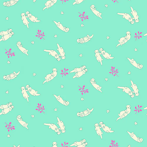 Otter Romp - Swimming-Turquoise by Paintbrush Studio