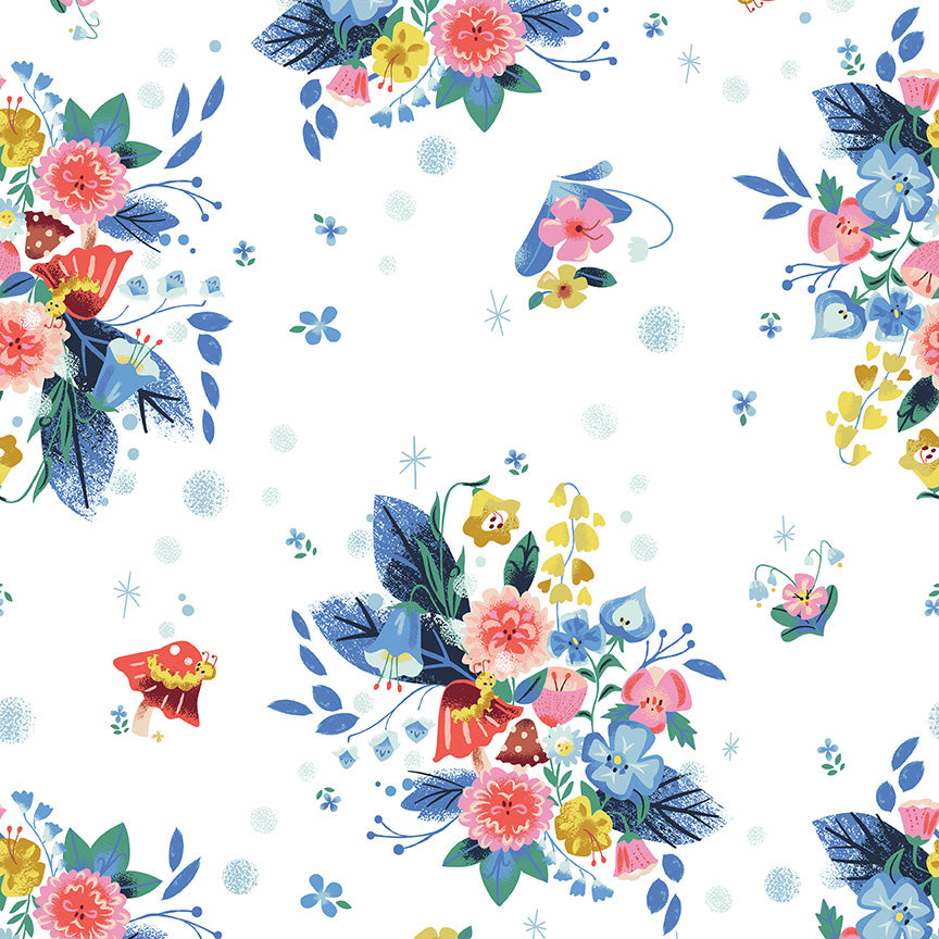 Down the Rabbit Hole Caterpillar Floral White - 5 Yard Backing