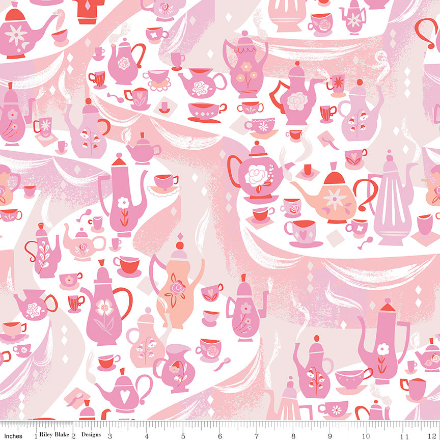 Down the Rabbit Hole Tea Party White - 5 Yard Backing