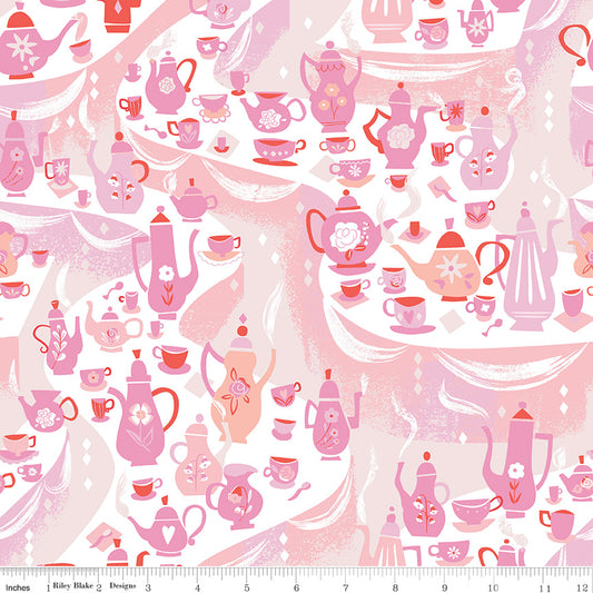 Down the Rabbit Hole Tea Party White - 5 Yard Backing