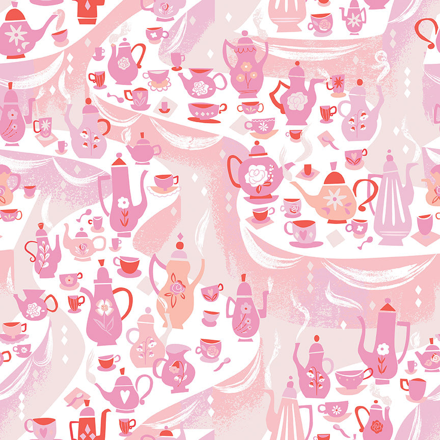 Down the Rabbit Hole Tea Party White - 5 Yard Backing