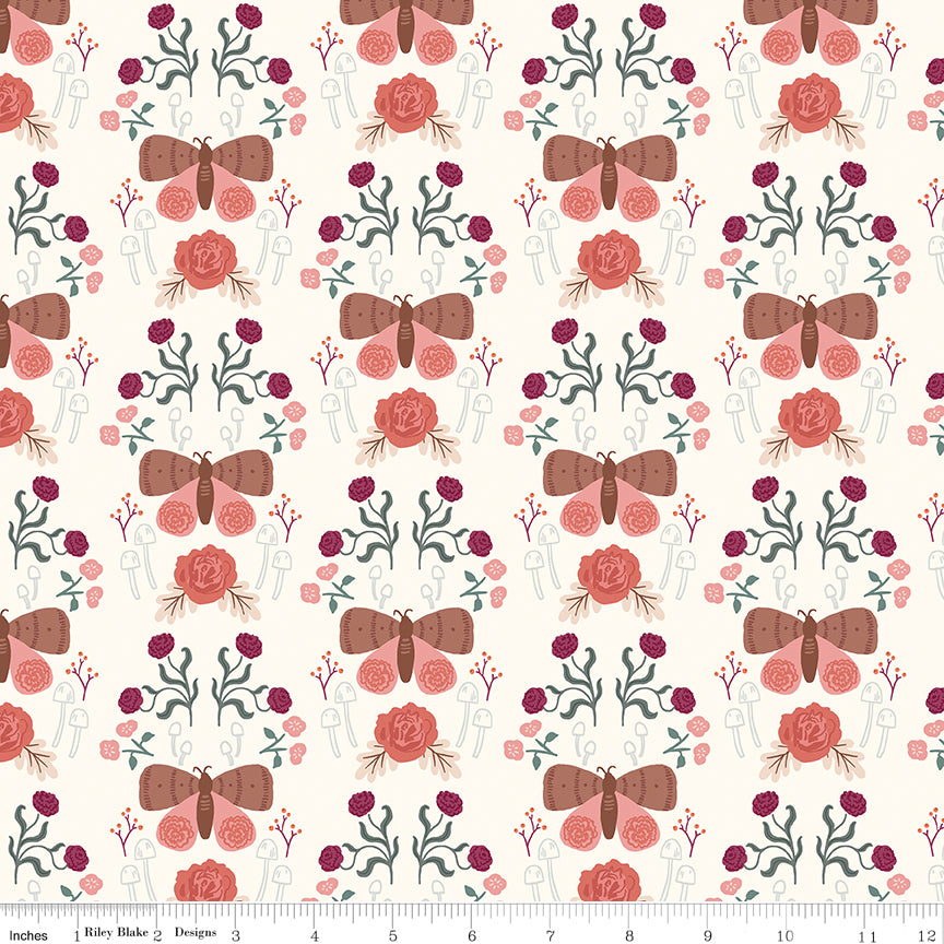 Sweetbriar Cream Moth Damask - Riley Blake Designs