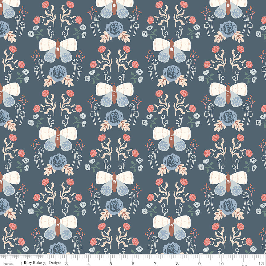 Sweetbriar Moth Damask Night - 5 Yard Backing