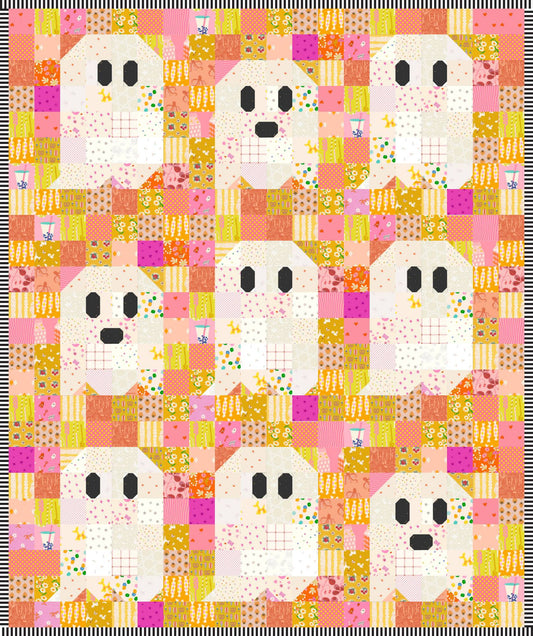Ghost Party Quilt Kit - Scrappy Orange, Yellow and Pink