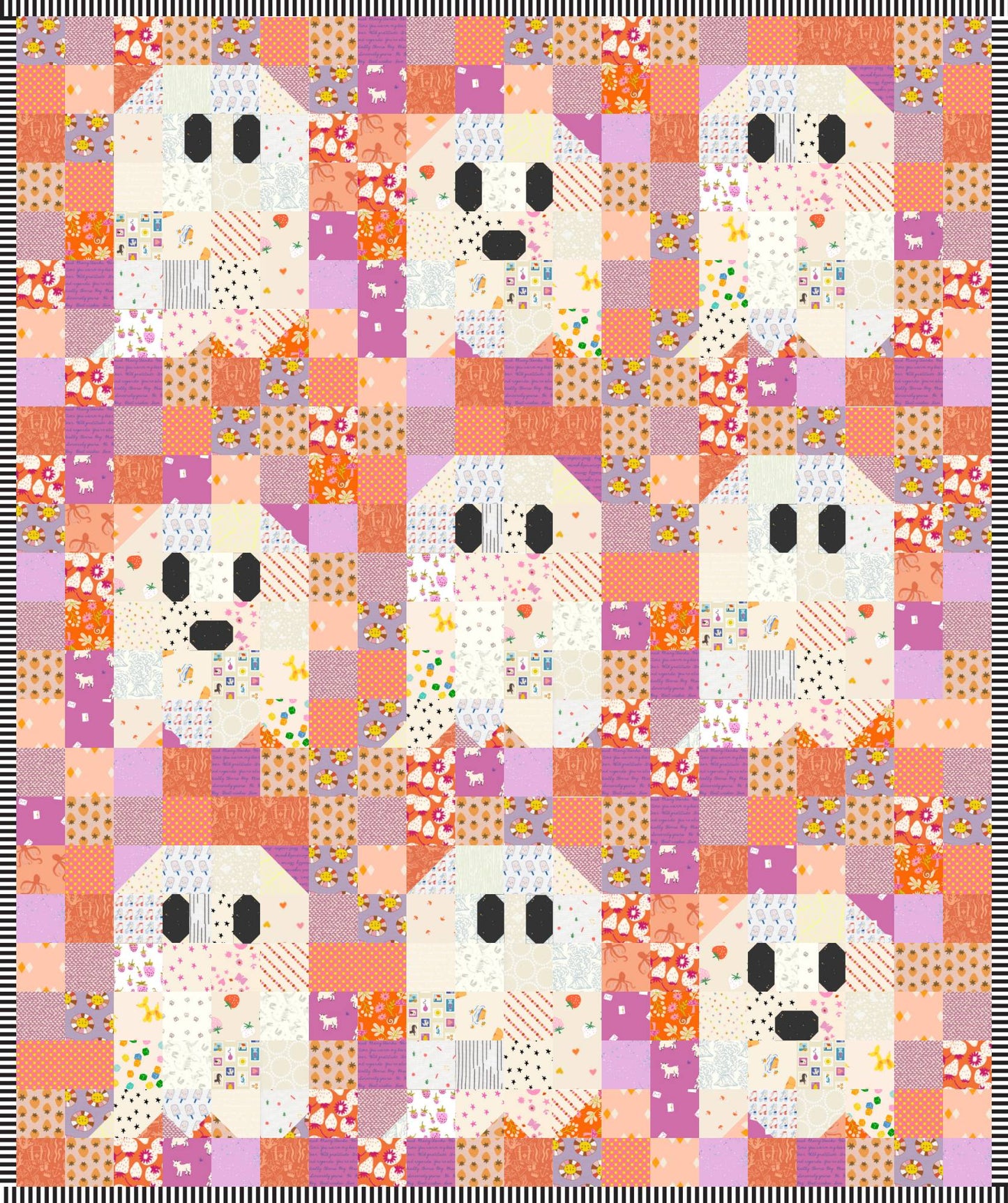 Ghost Party Quilt Kit - Scrappy Orange and Purple