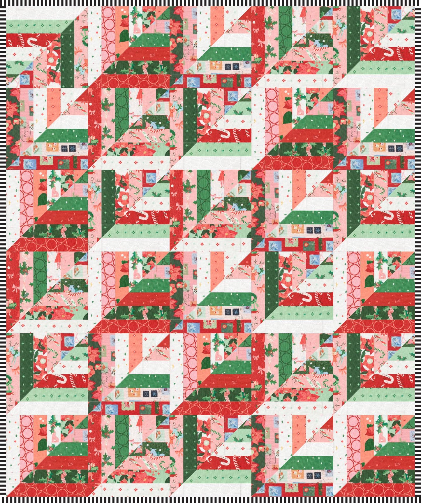 Tiny Christmas Lucky Log Cabin Quilt Kit *Paper Pattern Included*