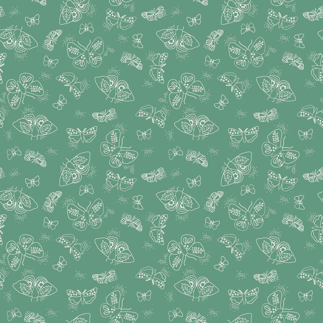 Fat Quarter - Wild Bouquest Green Flutter Moths - Riley Blake Designs - *OOP