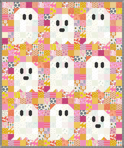 Ghost Party Quilt Kit - PINK/YELLOW/ORANGE (Scrappy Ghosts)