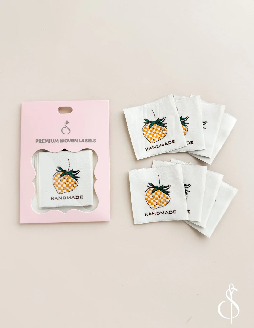 Yellow Gingham Strawberry Woven Labels by Minki Kim