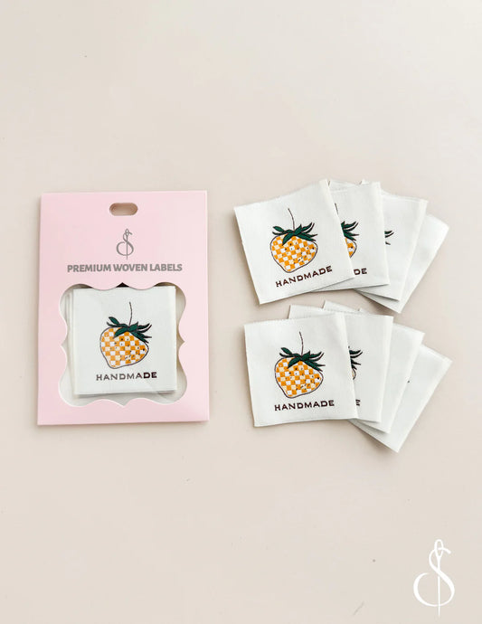 Yellow Gingham Strawberry Woven Labels