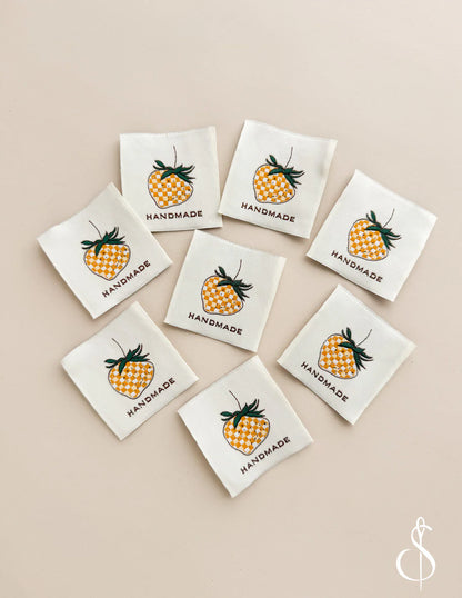 Yellow Gingham Strawberry Woven Labels by Minki Kim