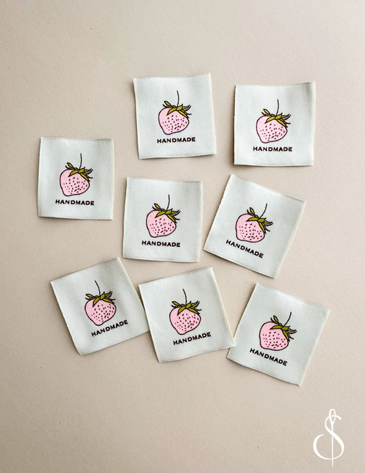 Pale Pink Strawberry - Handmade - Woven Labels