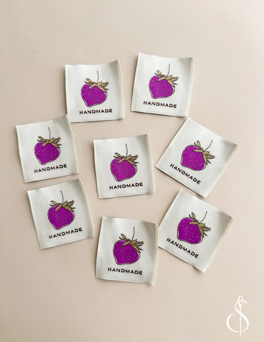 Purple Strawberry - Handmade - Woven Labels