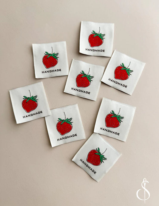 Dark Red Strawberry - Handmade - Woven Labels