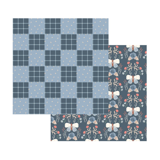 Checkered Pillow Kit - Blue Moths