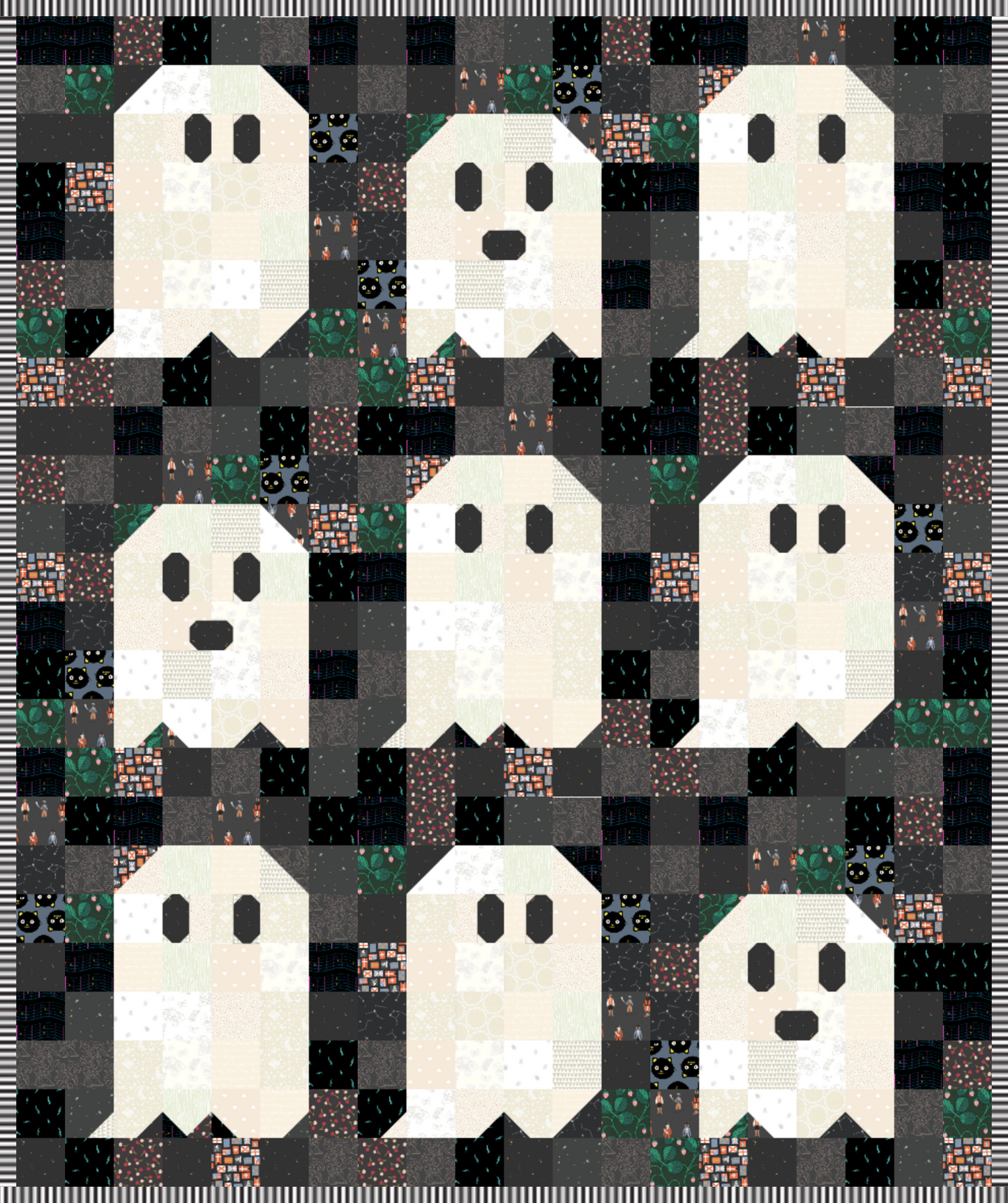 Ghost Party Quilt Kit Black and White (Scrappy Ghost)