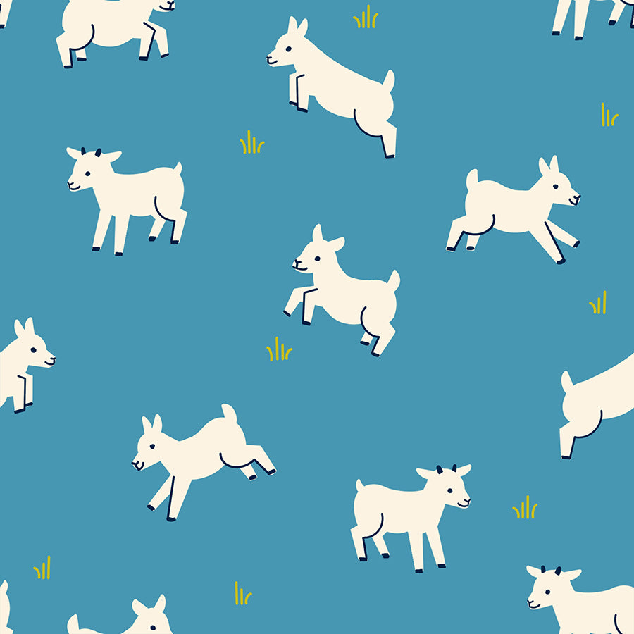 Baby Goats in Vintage Blue - Animal Animal Collaborative Collection