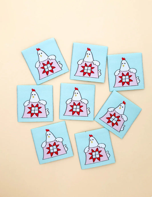 Quilty Hen Blue Woven Labels by Minki Kim
