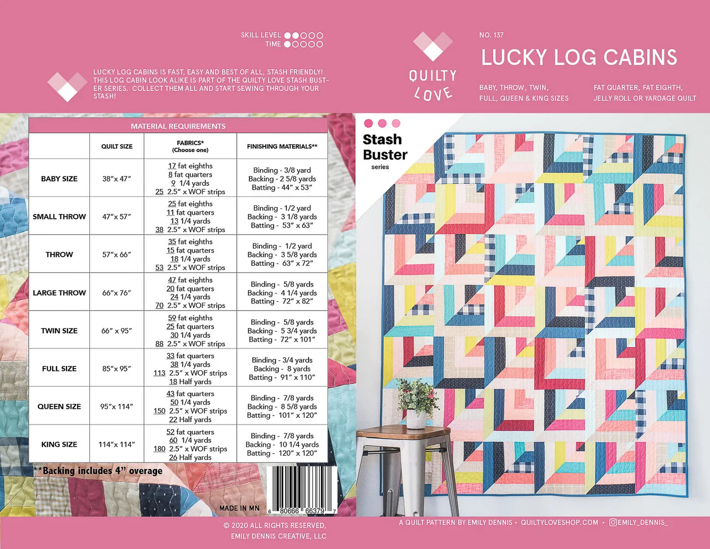 Lucky Log Cabins Quilt Pattern by Emily Dennis