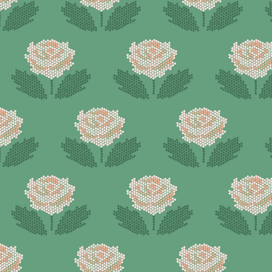 New Dawn Green Stitch Roses - Riley Blake Designs - *OOP