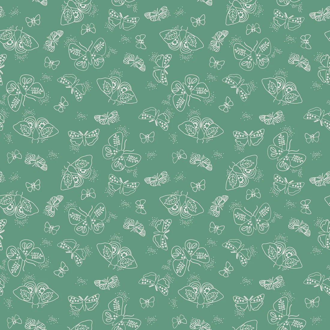 Wild Bouquest Green Flutter Moths - Riley Blake Designs - *OOP